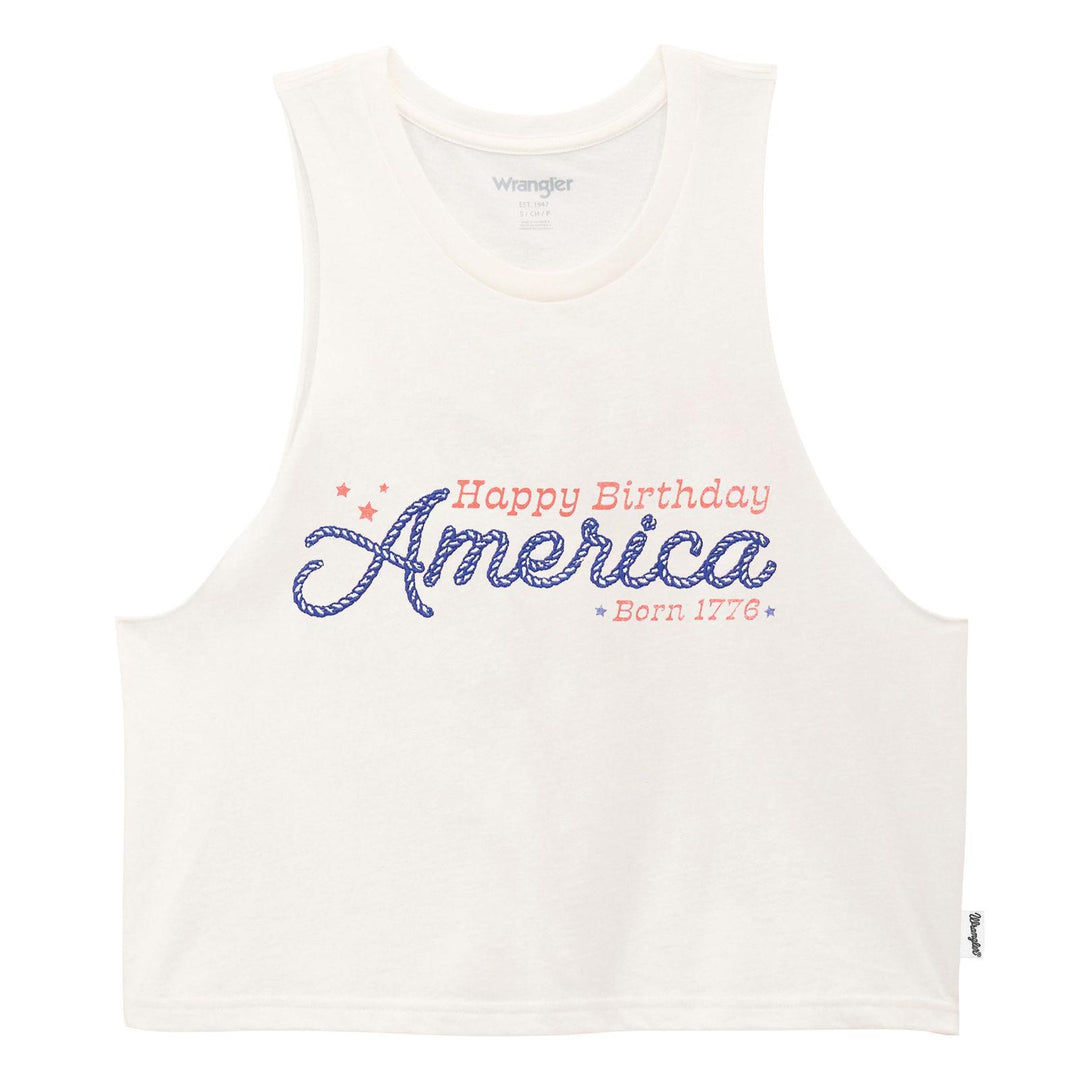 Wrangler® Graphic Festival Crop Tank Bright White | 112375868 Tank Top Cropped Shirt Sleeveless Tank Top Women's Wrangler Wrangler