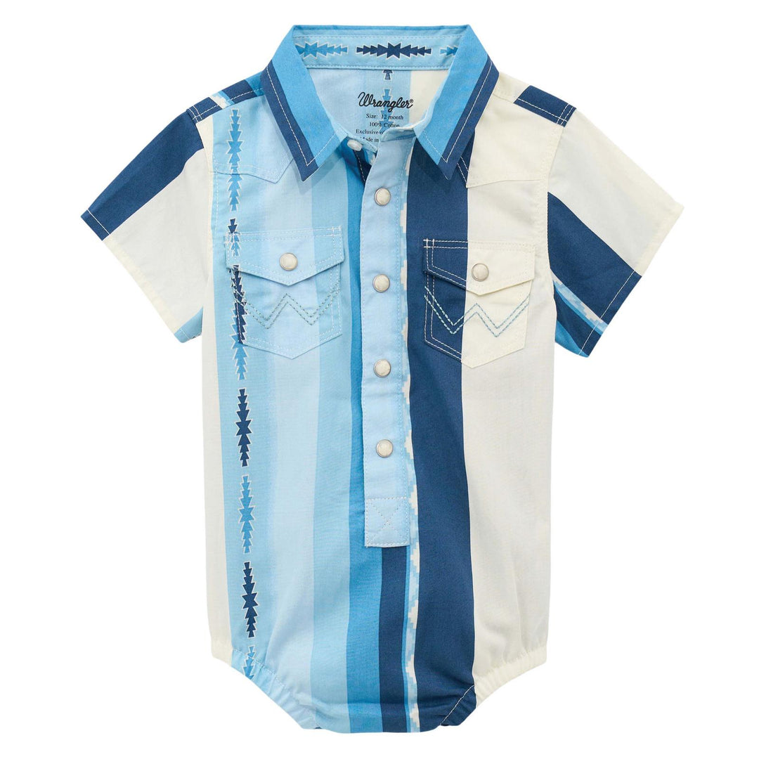Wrangler® Baby Boy Long Sleeve Bodysuit Blue Multi | 112378895 Onesie boys Onesie Shirt Short Sleeve Snap Shirt Wrangler Wrangler