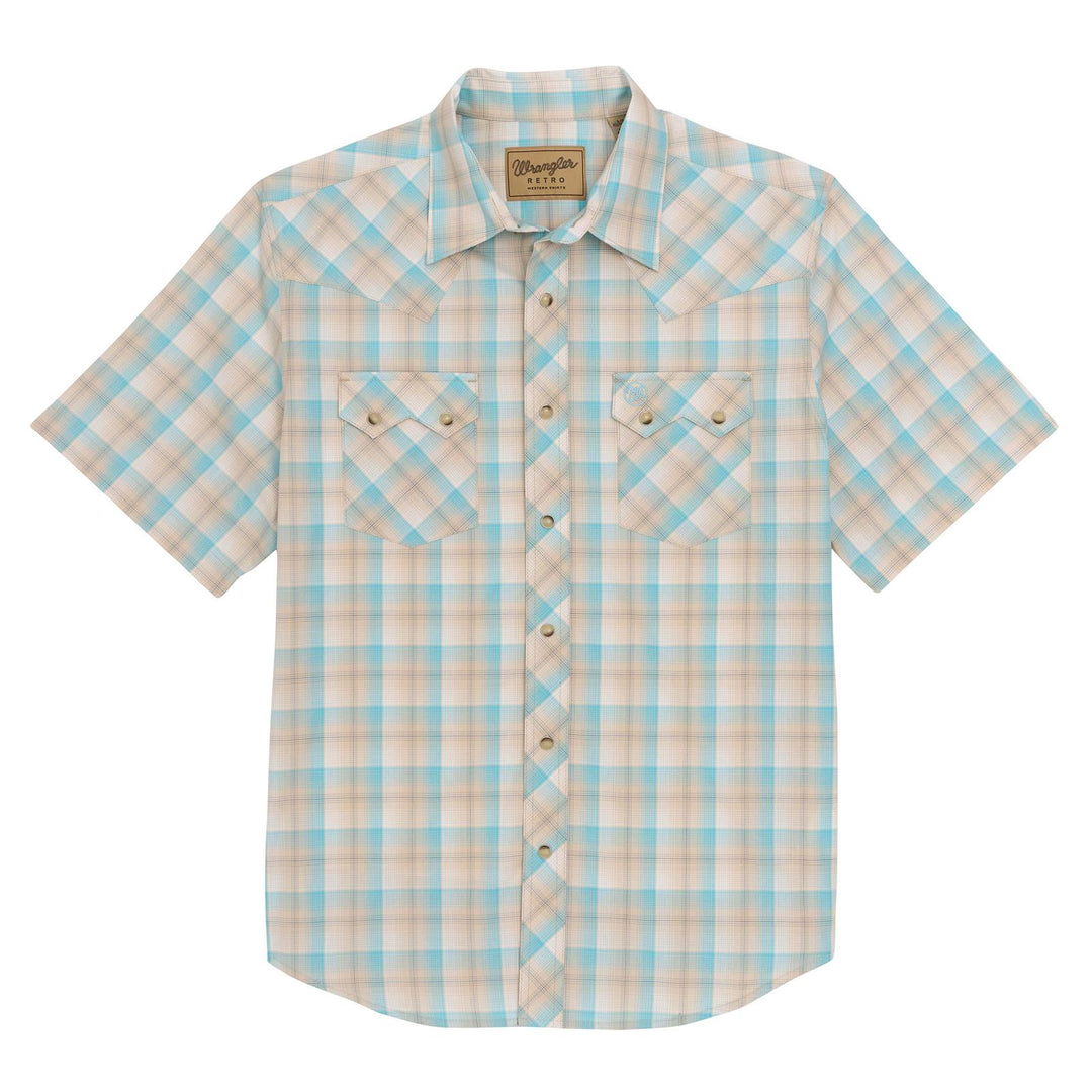 Wrangler Retro® Short Sleeve Shirt Modern Fit Tan/Turquoise | 112378930 Shirt Men's Shirt Short Sleeve Snap Shirt Wrangler Wrangler