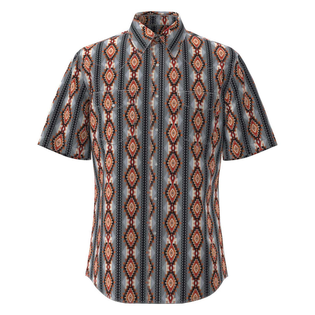 Checotah® Dress Western Short Sleeve Shirt - Classic Fit - Black Multi - 112379164 Shirt Long Sleeve Men's Snap Shirt Wrangler Wrangler