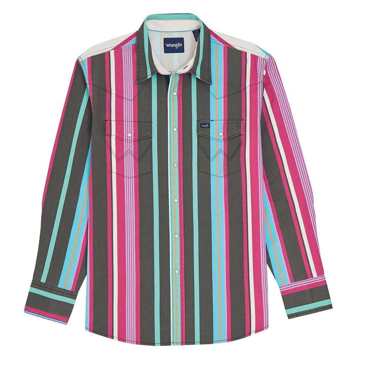 Wrangler® BRUSHPOPPER Vintage Inspired Long Sleeve Shirt - Blue Multi Stripe - 112379230 Shirt Long Sleeve Men's Shirt Snap Shirt Wrangler Wrangler