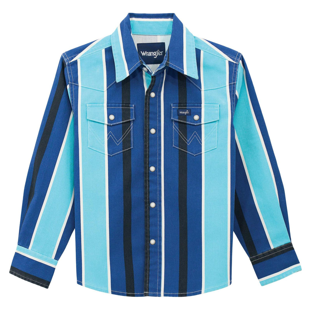 Boys Vintage Brushpopper Long Sleeve Shirt Blue Multi | 112379231 Shirt boys Long Sleeve Shirt Snap Shirt Wrangler Wrangler