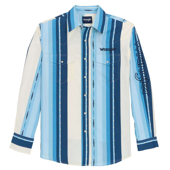 Wrangler® Long Sleeve Logo Shirt - Blue Multi - 112379239 Shirt Long Sleeve Men's Shirt Wrangler Wrangler
