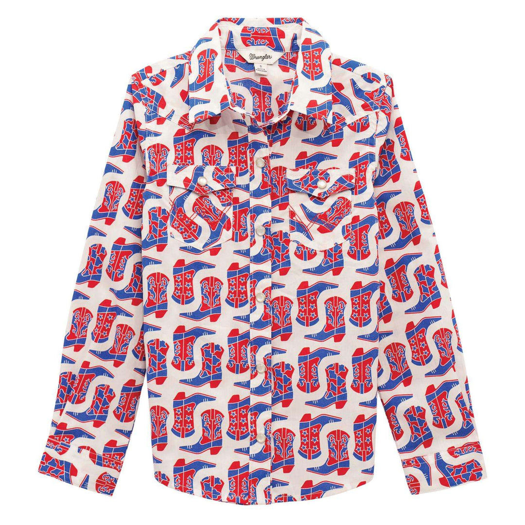 Wrangler Girls Western Snap Shirt - White - 112379344 Shirt girls Long Sleeve Shirt Snap Shirt Wrangler Wrangler