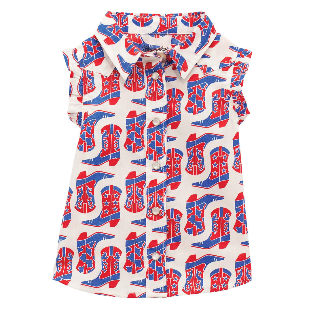 Wrangler® Baby Girl Sleeveless Snap Shirt White | 112379437 Shirt girls Infant girls clothes Sleeveless Snap Shirt Wrangler Wrangler