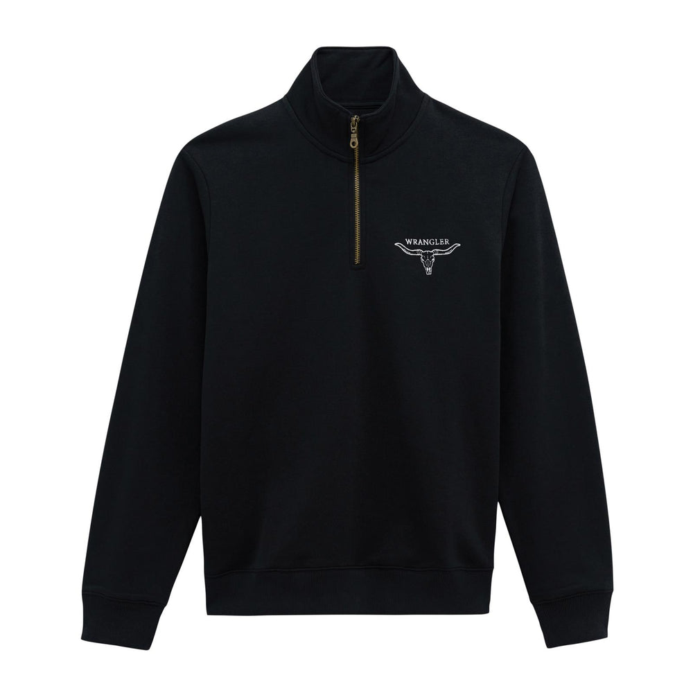 Wrangler® 1/4 Zip Fleece Pullover - Regular Fit - Jet Black - 112379610 Pullover Long Sleeve Men's Sweat Shirt Wrangler Wrangler