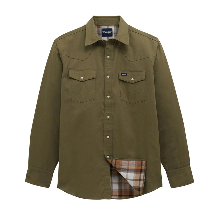 Wrangler® Flannel Lined Workshirt - Classic Fit - Green - 112381692 Shirt Long Sleeve Snap Shirt Wrangler Wrangler