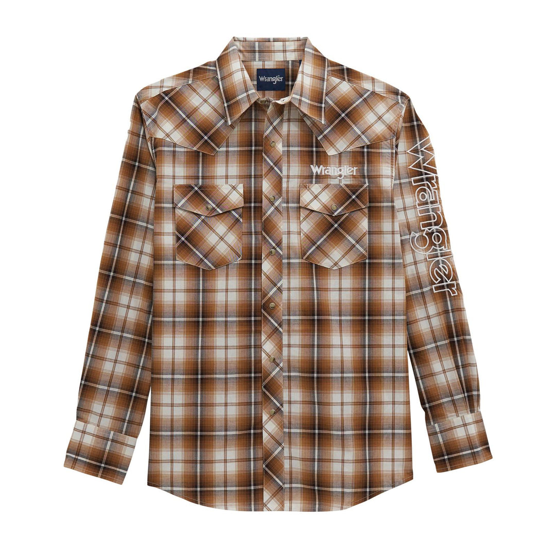 Wrangler® Long Sleeve Logo Shirt - Snaps - Brown - 112381988