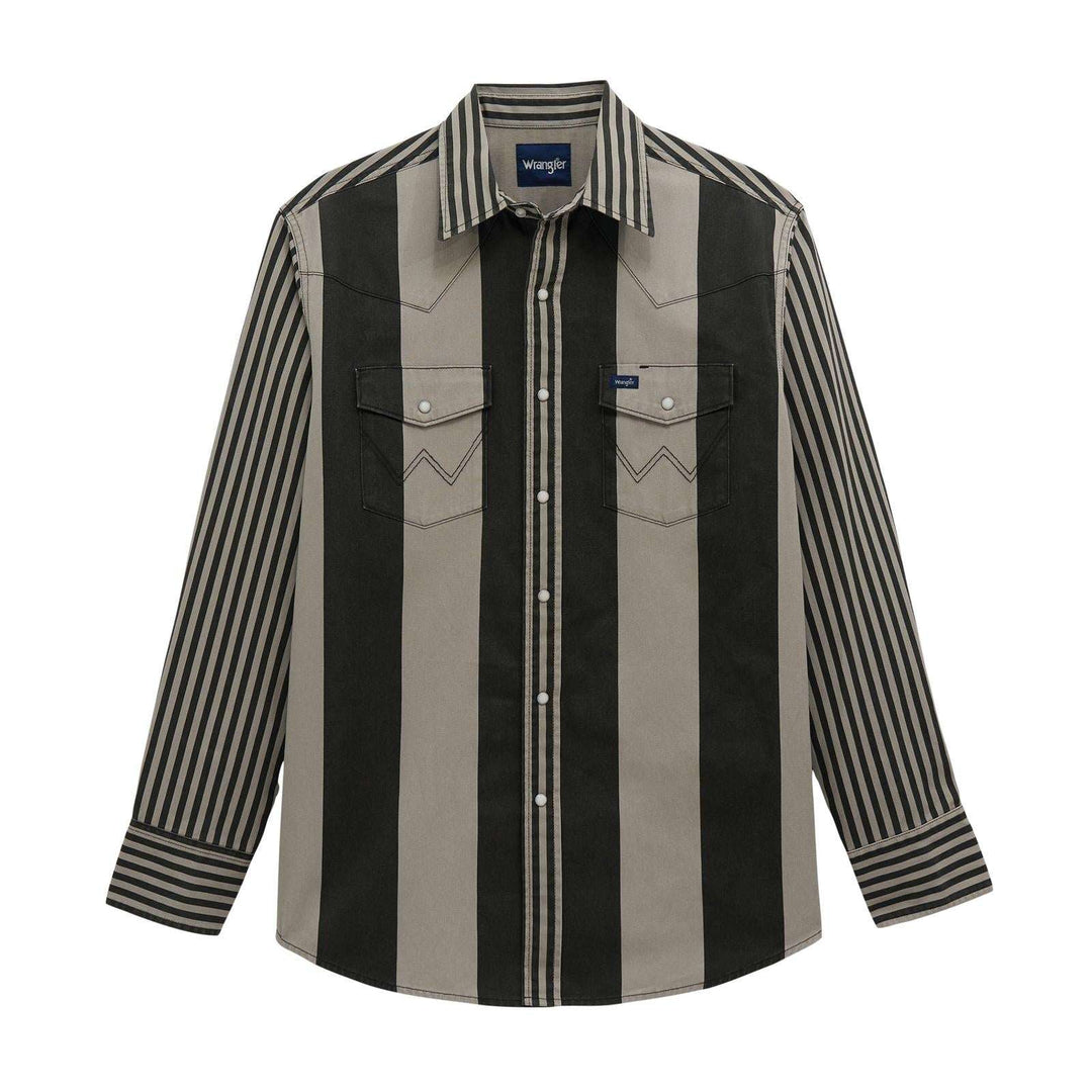 Wrangler® Vintage Inspired Brushpopper Long Sleeve Shirt - Classic Fit - Black/Grey - 112381996 Shirt Long Sleeve Men's Shirt Snap Shirt Wrangler Wrangler