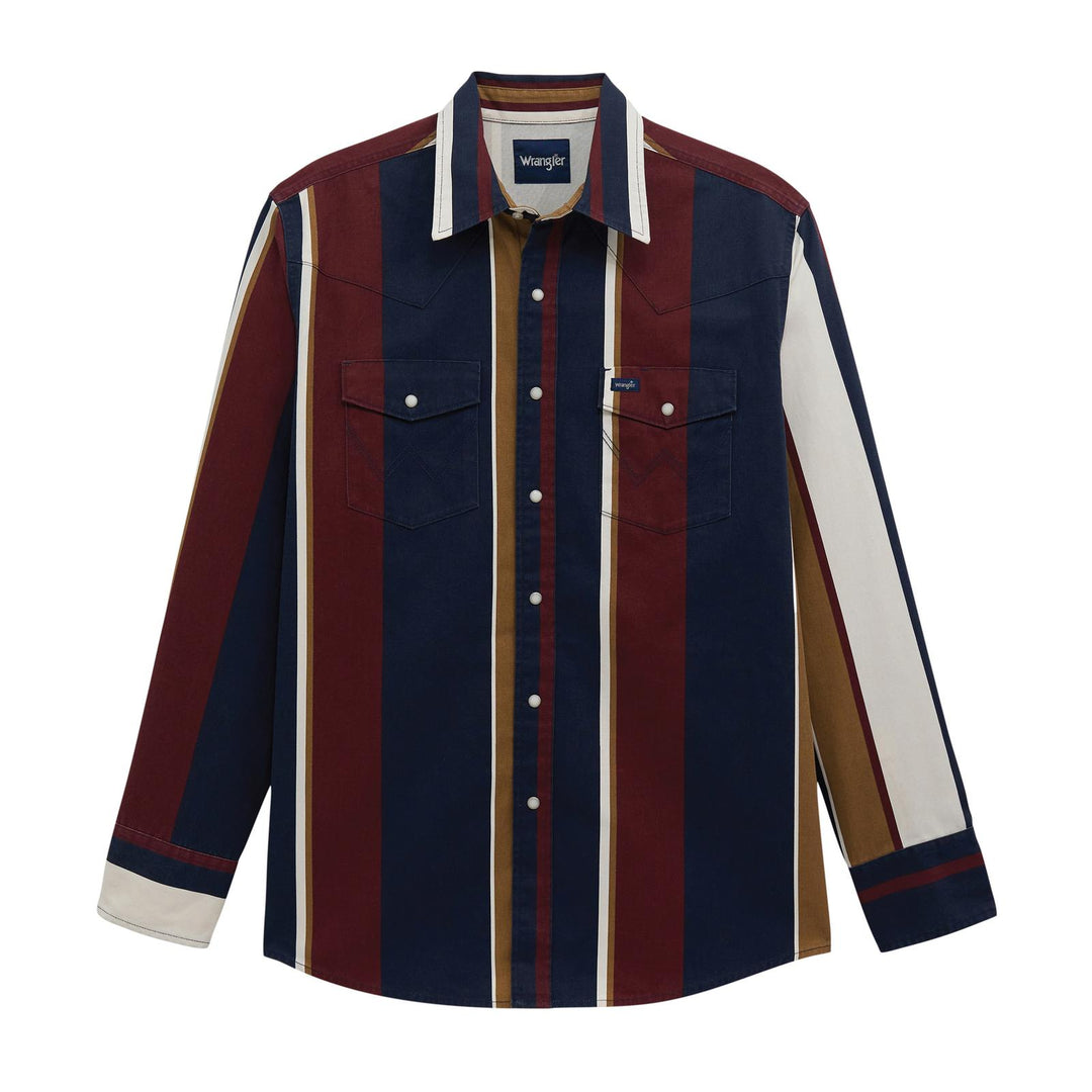 Wrangler® Vintage Inspired Brushpopper Long Sleeve Shirt - Classic Fit - Navy Multi - 112381998 Shirt Long Sleeve Men's Shirt Snap Shirt Wrangler Wrangler