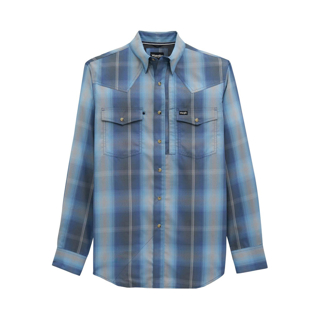 ATG -x- Wrangler® Western Performance Long Sleeve Shirt - Relaxed Fit - Snaps - Vintage Indigo Ombre - 112382399