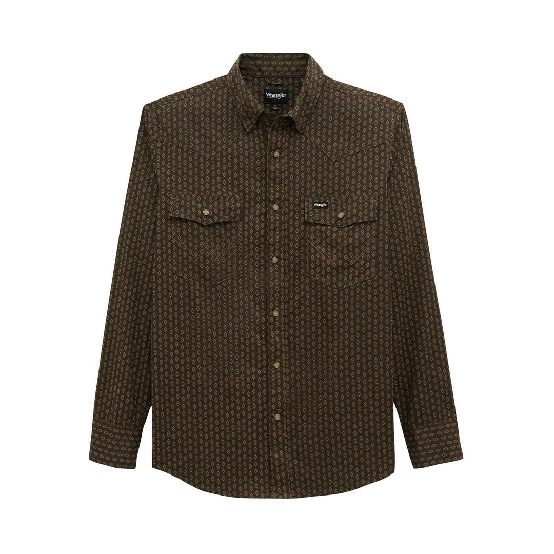 ATG -x- Wrangler® Technical Long Sleeve Shirt - Regular Fit - Snaps - Turkish Coffee Ditzy Checotah - 112382502 Shirt Long Sleeve Men's Shirt Snap Shirt Wrangler Wrangler