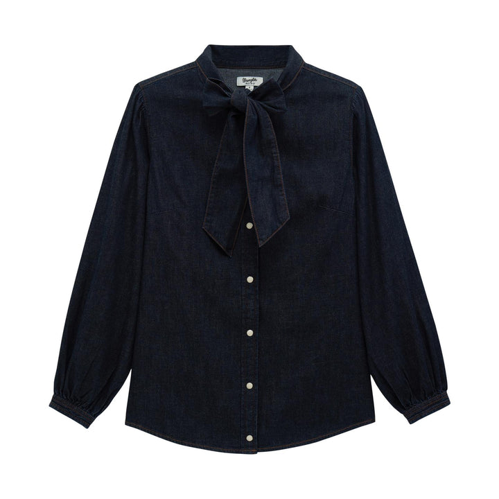 Wrangler Retro® Punchy Denim Bow Snap Shirt - Denim - 112382509 Shirt Long Sleeve Snap Shirt Women's Women’s Clothing Wrangler Wrangler