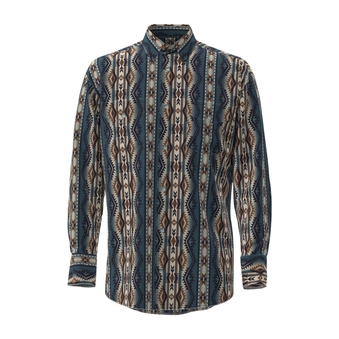Checotah® Dress Western Long Sleeve Shirt - Classic Fit - Teal/Brown - 112384297