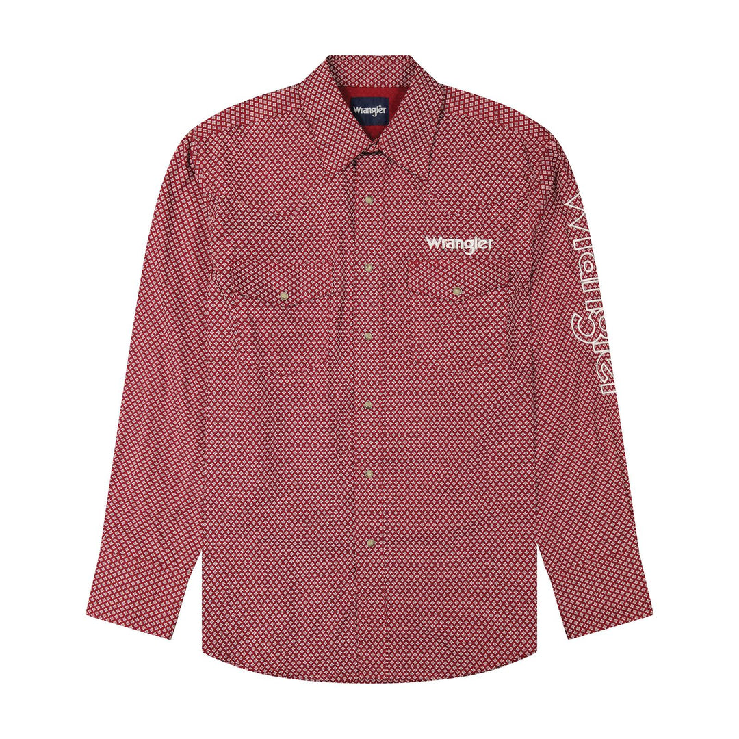 Wrangler® Long Sleeve Logo Shirt - Classic Fit - Snaps - Red - 112385927