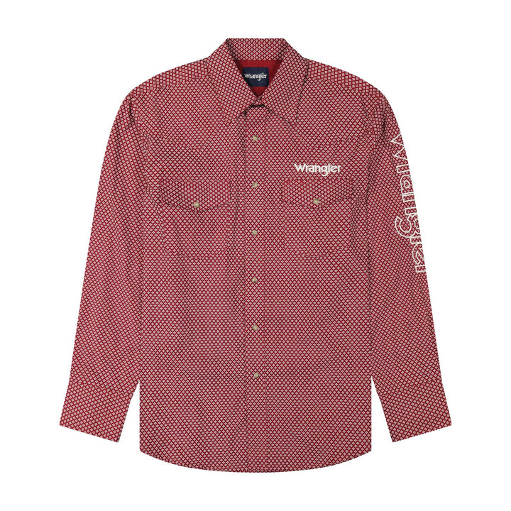 Wrangler® Long Sleeve Logo Shirt - Classic Fit - Snaps - Red - 112385927