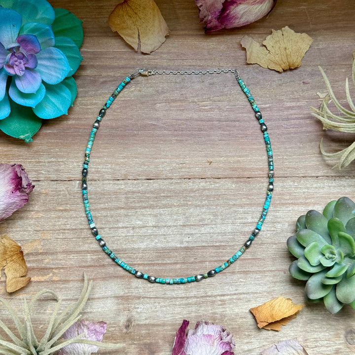 Turquoise Heishi Necklace with Pear Shape Pendant – 14” Necklaces Shopify Collective The Bijoux FAB Jewelry The Bijoux FAB Jewelry
