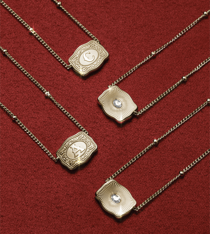 SpurWest Ultra Mini Belt Buckle Necklace (Initial) - Gold SpurWest