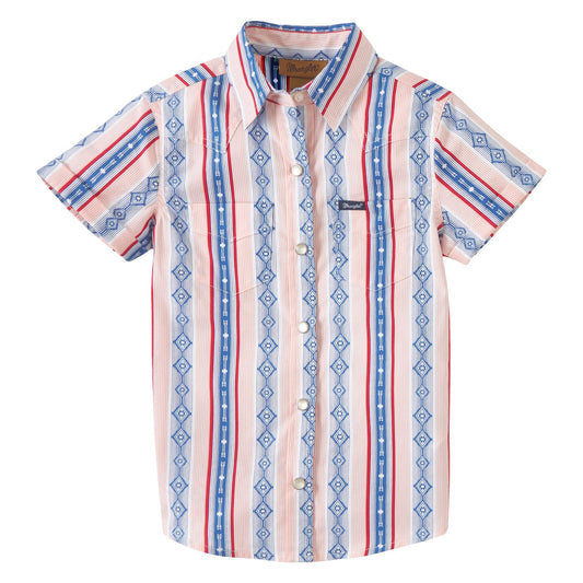 Girls Western Top - Blue/Red Wrangler