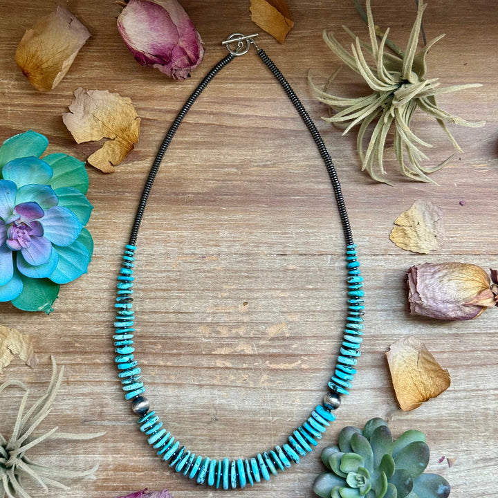 23” Ice Blue Turquoise Graduated Necklace – Sterling Silver & Hematite Necklaces Shopify Collective The Bijoux FAB Jewelry The Bijoux FAB Jewelry