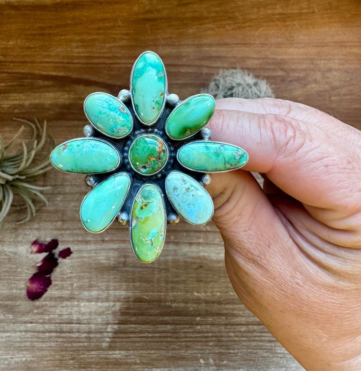 Big Flower ring- size 9 - Sonoran Gold turquoise ring and sterling silver ring Shopify Collective The Bijoux FAB Jewelry The Bijoux FAB Jewelry