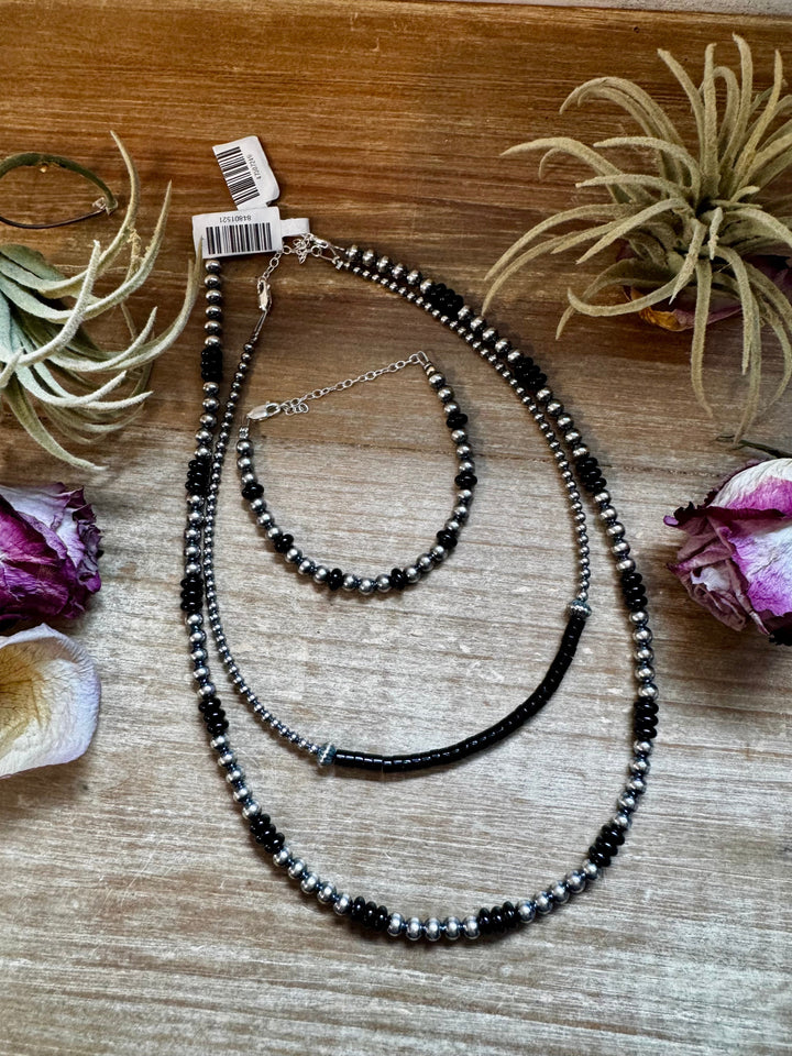 Black Onyx & Sterling Silver Pearl Bracelet – 5mm Bracelets Shopify Collective The Bijoux FAB Jewelry The Bijoux FAB Jewelry