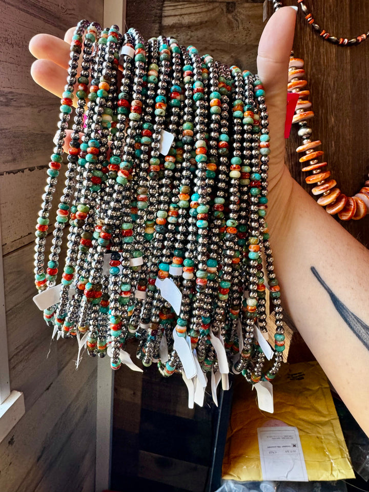 18-Inch Sterling Silver Pearl Necklace – Mixed Turquoise & Spiny Oyster (5mm) Necklaces Shopify Collective The Bijoux FAB Jewelry The Bijoux FAB Jewelry