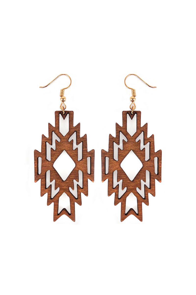 13-3560-BR VIOLA BROWN/NATURAL WOOD AZTEC DIAMOND EARRINGS Double C Western Supply