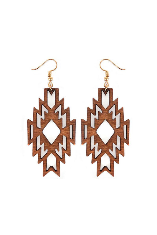 13-3560-BR VIOLA BROWN/NATURAL WOOD AZTEC DIAMOND EARRINGS Double C Western Supply