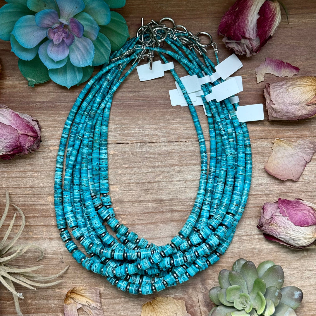19” Graduated Turquoise Heishi Necklace – 5mm Saucers Necklaces Shopify Collective The Bijoux FAB Jewelry The Bijoux FAB Jewelry