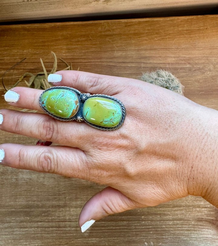 2 Stone - adjustable kingman turquoise ring and sterling silver ring Shopify Collective The Bijoux FAB Jewelry The Bijoux FAB Jewelry