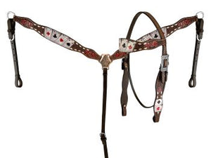 14736 Rider's Luck Tooled Leather Browband Headstall and Breast Collar Set