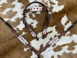 14736 Rider's Luck Tooled Leather Browband Headstall and Breast Collar Set
