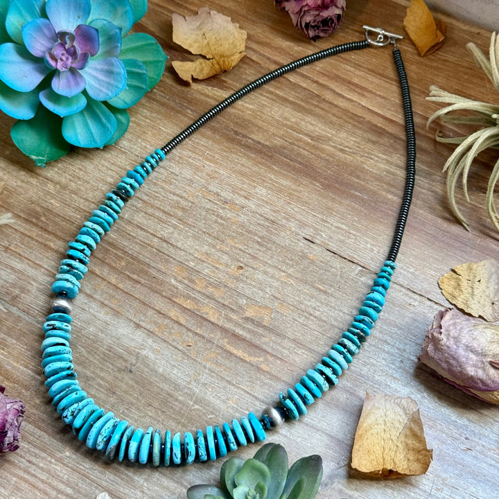 23” Ice Blue Turquoise Graduated Necklace – Sterling Silver & Hematite Necklaces Shopify Collective The Bijoux FAB Jewelry The Bijoux FAB Jewelry