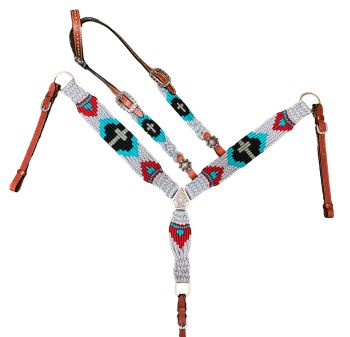 14920 Corded One Ear Headstall and Breast Collar Set - Cross