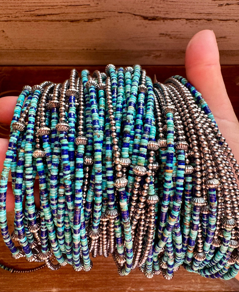 Lapis & Turquoise Heishi Choker – 14" Sterling Silver Beads Choker Shopify Collective The Bijoux FAB Jewelry The Bijoux FAB Jewelry