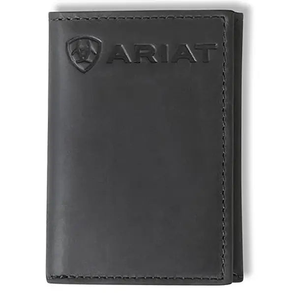 Ariat Men's Trifold Embossed Logo Wallet Black A3545901 Wallets Ariat black trifold wallet western accessories Ariat