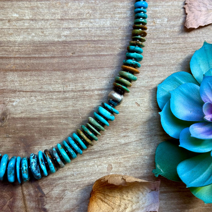 23” Tri Color Turquoise Graduated Necklace – Sterling Silver & Hematite Necklaces Shopify Collective The Bijoux FAB Jewelry The Bijoux FAB Jewelry