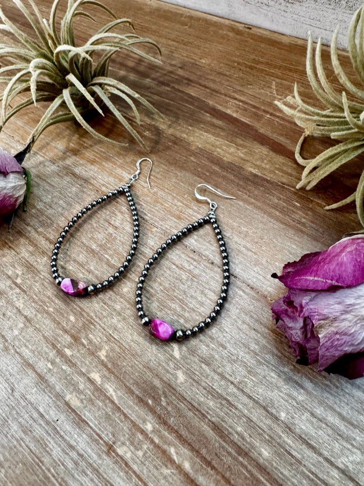 Dyed Pink Turquoise & Sterling Silver Pearl Teardrop Earrings – 3" Earrings Shopify Collective The Bijoux FAB Jewelry The Bijoux FAB Jewelry