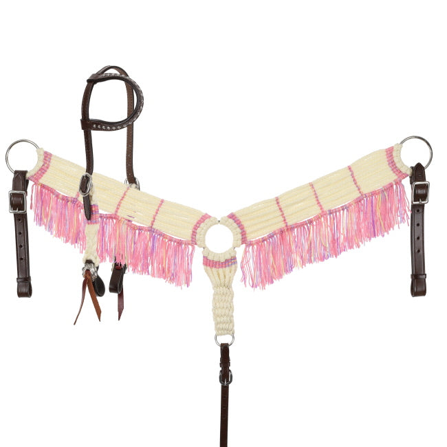 Frosted Pink Mohair One Ear Headstall and Breastcollar Set Showman