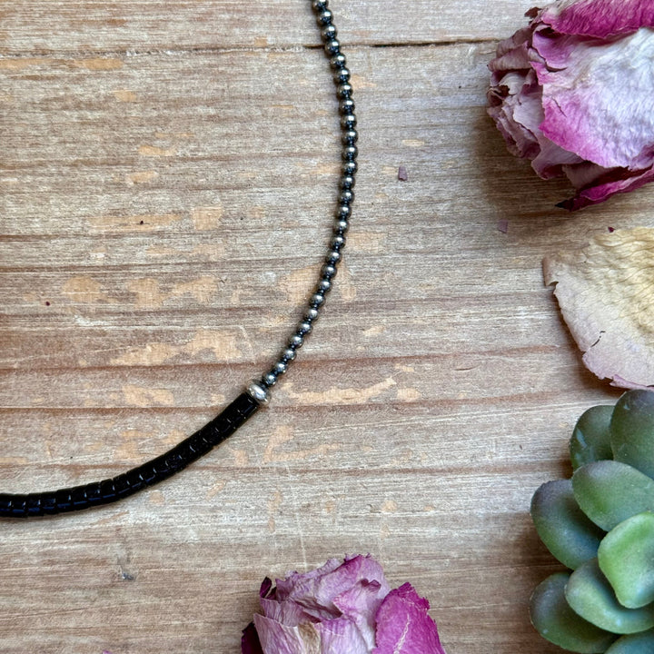 14” Black Onyx Heishi Necklace – Sterling Silver Pearls & Saucers Choker Shopify Collective The Bijoux FAB Jewelry The Bijoux FAB Jewelry