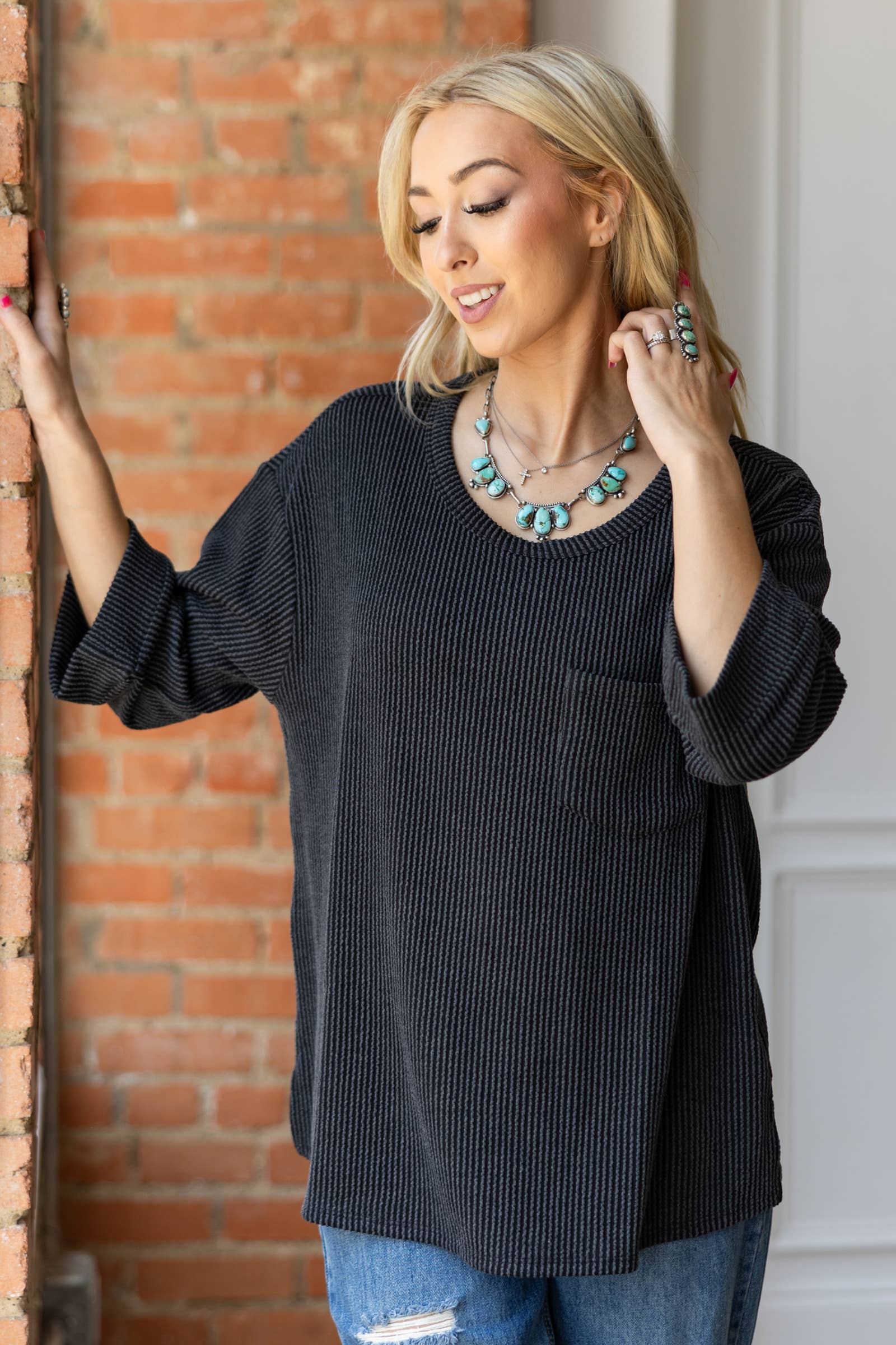 Ribbed 3/4 Sleeve Knit Top Andrée by Unit