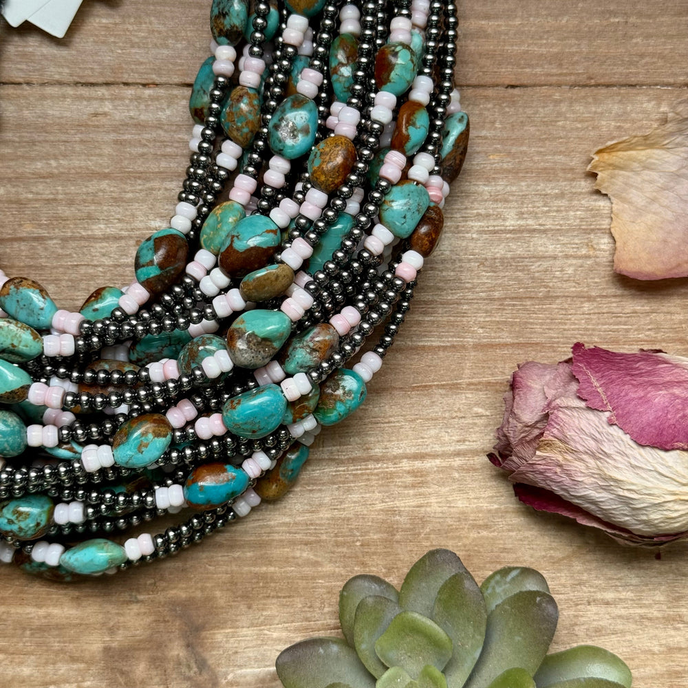 15” Pink Conch & Turquoise Necklace – Sterling Silver Necklaces Shopify Collective The Bijoux FAB Jewelry The Bijoux FAB Jewelry