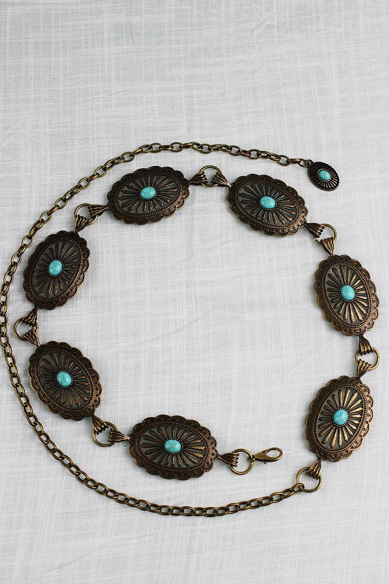 Vintage Turquoise Chain Belt – Classic Western Elegance YB-8117 belt Women's Leto Accessories
