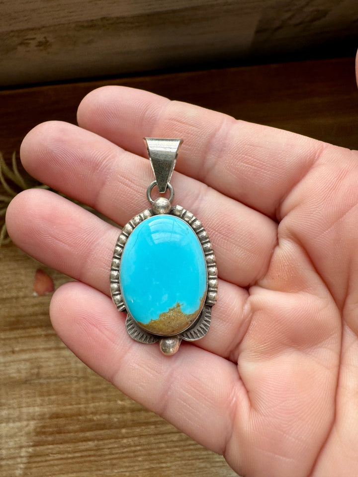 Oval Pendant - Kingman Turquoise & Sterling Silver Pendant Shopify Collective The Bijoux FAB Jewelry The Bijoux FAB Jewelry
