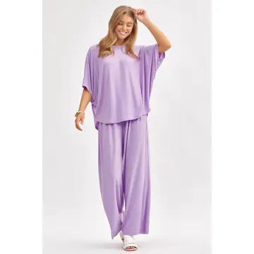 Flowy Top + Wide Leg Set: Lilac Outfit Set Dear Scarlett