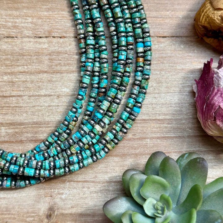 14” Turquoise Heishi & Sterling Silver Saucer Necklace – The Bijoux FAB Necklaces Shopify Collective The Bijoux FAB Jewelry The Bijoux FAB Jewelry
