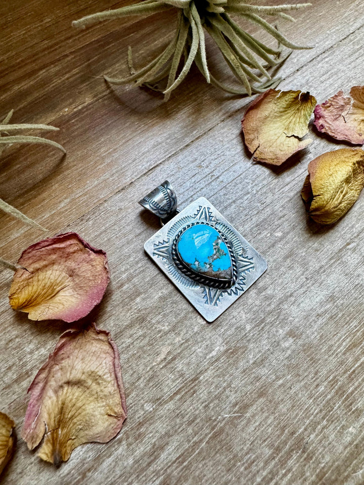 Golden Hill Turquoise Pendant – Navajo Handmade by Ned Nez, Sterling Silver Pendant Shopify Collective The Bijoux FAB Jewelry The Bijoux FAB Jewelry
