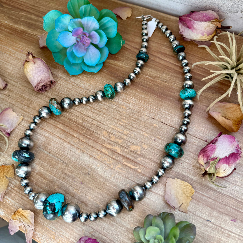 29” Massive Turquoise Rondelle Necklace – Sterling Silver Pearls Necklaces Shopify Collective The Bijoux FAB Jewelry The Bijoux FAB Jewelry