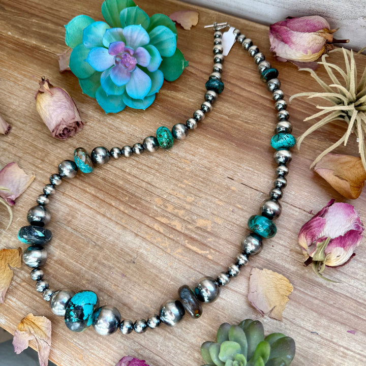 29” Massive Turquoise Rondelle Necklace – Sterling Silver Pearls Necklaces Shopify Collective The Bijoux FAB Jewelry The Bijoux FAB Jewelry